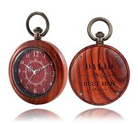 Pocket Watch ,Vintage Watch ,Quartz Watch Personalised Wooden Pocket Watches(Engraved Name), Natural Handmade Wood Fob Watch with Chain Analog Quartz Movement Wood Wrist Watch for Mens with Gift Box