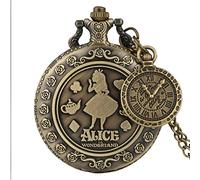 Pocket Watch ，Vintage Watch ，Quartz Watch Retro Bronze Dream Alice in Wonderland Rabbit Poker Quartz Pocket Watch Chain Necklace Pendant for Girl Women,Carousel Accessory (Color : with Clock Accessor