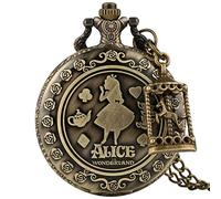 Pocket Watch ，Vintage Watch ，Quartz Watch Retro Bronze Dream Alice in Wonderland Rabbit Poker Quartz Pocket Watch Chain Necklace Pendant for Girl Women,Carousel Accessory (Color : Carousel Accessory