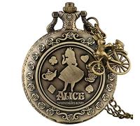 Pocket Watch ，Vintage Watch ，Quartz Watch Retro Bronze Dream Alice in Wonderland Rabbit Poker Quartz Pocket Watch Chain Necklace Pendant for Girl Women,Carousel Accessory (Color : with Rabbit Accesso