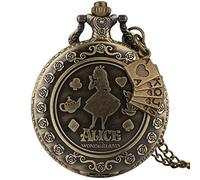 Pocket Watch ，Vintage Watch ，Quartz Watch Retro Bronze Dream Alice in Wonderland Rabbit Poker Quartz Pocket Watch Chain Necklace Pendant for Girl Women,Carousel Accessory (Color : with Poker Accessor