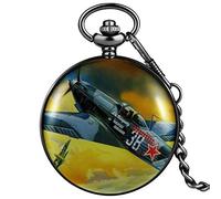Pocket Watch ,Vintage Watch ,Quartz Watch Spitfire Fighter Aircraft Printing Quartz Pocket Watch Chain Jewelry Army Military Souvenir Gifts for Men Women,1 (Color : 2)