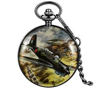 Pocket Watch ,Vintage Watch ,Quartz Watch Spitfire Fighter Aircraft Printing Quartz Pocket Watch Chain Jewelry Army Military Souvenir Gifts for Men Women,1 (Color : 108)