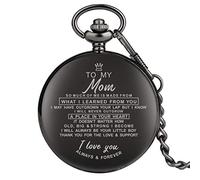 Pocket Watch ，Vintage Watch ，Quartz Watch Words I Love You Theme Quartz Pocket Chain Watch Souvenir Gifts for Dad Mom Son,Box (Color : to My Mom)
