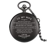 Pocket Watch ，Vintage Watch ，Quartz Watch Words I Love You Theme Quartz Pocket Chain Watch Souvenir Gifts for Dad Mom Son,Box (Color : to My Wife)