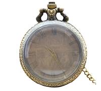 Pocket Watch with Ancient Egyptian Hieroglyphics, Bronze Retro Flip Cover, Roman Numeral Face, Quartz Movement, Delicate Engraving, Vintage Bronze Finish for Men and Women