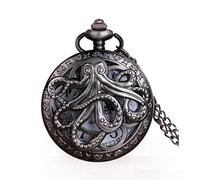 Pocket Watches Vintage Octopus Hollow Half Hunter Quartz Pocket Watch Steampunk Black Pocket Watch with Necklace Chain Gift for Kids Men's Women's