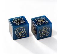 POCKETAO Cat Eye Cute Cat Mahjong Dice Set, 2PCS with MAHJ Dice Bag Gold Engraved Dots, Premium Natural Crystal Gemstone D6 Dice Pouch for Mahjong Lovers, Tabletop Games, Unique Gift