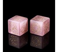 POCKETAO Cat Eye Cute Cat Mahjong Dice Set, 2PCS with MAHJ Dice Bag Gold Engraved Dots, Premium Natural Crystal Gemstone D6 Dice Pouch for Mahjong Lovers, Tabletop Games, Unique Gift