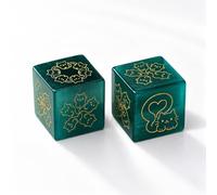 POCKETAO Cat Eye Cute Cat Mahjong Dice Set, 2PCS with MAHJ Dice Bag Gold Engraved Dots, Premium Natural Crystal Gemstone D6 Dice Pouch for Mahjong Lovers, Tabletop Games, Unique Gift