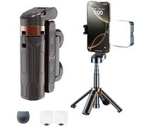 PocketFlex Mini Tripod - 2025 New Pocket-Sized Foldable Tripod with 360° Rotation & 5.2 Bluetooth Detachable Remote, for Vlogs, Live Streaming, Selfies, and Landscape Photography (Black,1 Light)