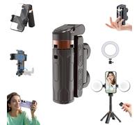 Pocketflex Mini Tripod,2025 New Selfie Stick Tripod with Remote,Razunoth Tripod Mini Jj02,One-Touch Push Button Switch with Detachable Remote Control,with Retractable&360° Adjustable (1 lights,Black)