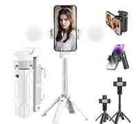 Pocketflex Mini Tripod, JJ02 Selfie Stick Tripod 360, Cell Phone Tripod Stand, Extendable Grip Phone Tripod with Detachable Remote Pocket Size, Ultimate Travel Photography Gear (White-Double Light)