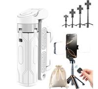 Pocketflex Mini Tripod, Tripod Mini Jj02, Mini Selfie Stick Tripod with Remote One-Touch Push Button Switch, 360° Flexible Rotation Foldable Phone Tripod Stand (White, double light)