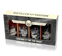 Pocketful Of Stones Legends Tin Coast Gift Set, 4 x 5cl Miniatures | Cider Brandy, Hell’s Stone Whisky, Dr Squid Gin, Morveren Absinthe, Cornish Spirit Gift Set, Tasting Set For Spirits Lovers