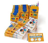 Pocketints 12 Packs Mini Colouring Pencils Set- 6 Pencils Per Box, Total 72 Colouring Pencils for Kids, 9cm Round Shape Assorted Colouring Pencils for Children - Perfect Birthdays & Classroom Gifts