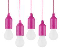 POCKETMAN LED Pull Cord Light Bulb Camping Tent Hanging Night Lamp 5Pack White Light Portable Night Light for Party, Weddings, Festivals Lighting, Camping（Pink