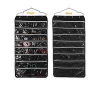 Pockets and Hooks Dual Sided Non Woven Jewelry Necklace Earrings Bracelets Rings Accessories Hanging Storage Organizer Bag Wall Mounted Hanger Holder Clear Display Foldable (56 Pockets With Zippers)
