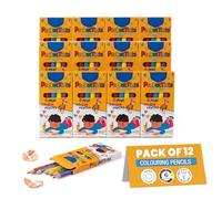PocketTints 12 Packs Mini Colouring Pencils Set- 6 Pencils Per Box, Total 72 Colouring Pencils for Kids, 9cm Round Shape Assorted Colouring Pencils for Children - Perfect Birthdays & Classroom Gifts