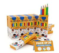 PocketTints 20 Packs Mini Colouring Pencils Set- 4 Pencils Per Box, Total 80 Colouring Pencils for Kids, 9cm Round Shape Assorted Colouring Pencils for Children - Perfect Birthdays & Classroom Gifts