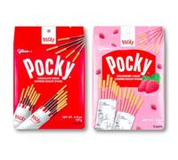 Pocky Family Pack Sticks, 2 Packs Variety Pack of Chocolate and Strawberry Cream Covered Biscuit, 9 Count Per Pack, Made in Japan