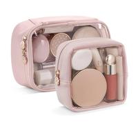 Pocmimut Makeup Bag,Graduation Teacher Gifts Birthday Gifts,Small Makeup Bag Travel Toiletry Bag Gifts Idea for Mom Gaughter Teacher Sister Friends Girlfriend Bridesmaid,Beige, Pink, Mini+Small