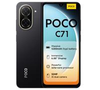 POCO C71 Smartphone, 4+128GB, Black, UNISOC T7250 processor, 5200mAh battery, 32MP AI dual camera, 6.88" large screen display (No power adapter included)