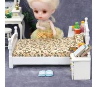 Pocoiau 1:12 Small Wooden Cottage Bedroom Furniture Country Trend Single Bed For Tiny House Accessories Floral Pattern Doll Bed