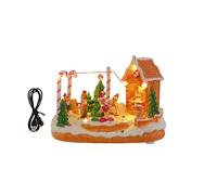 Pocoiau 1 Musical Train Christmas Village Set with LED Lighted Animated Figurines & Holiday Home Decorations Animated Village Figurines with Rotating Train Decorations Tabletop Ornament