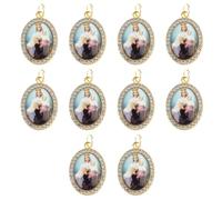 Pocoiau 10Pcs Religion Oval Shape Pendant Charm Figure Metal Pendant for Necklaces Keychains Jewelry