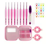 Pocoiau 9Pcs Aluminum Crochet Hook for Adult 2.0mm-6mm Ergonomic Handle Crochet Hook Includes Knitting Accessories and Case Set with Stitching Markers