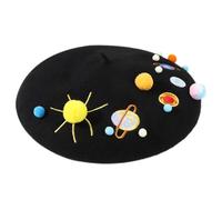 Pocoiau Beret Hat, Embroidered Berets Hats Star Night Pattern Wool Berets Artist Styles Warm Berets for Fashion and Outdoor Enthusiasts Black