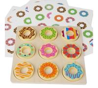 Pocoiau Colorful Wood Doughnuts Matchings Game Fun Educational Puzzle for to Learn Color and Shapes Skill Building Toy