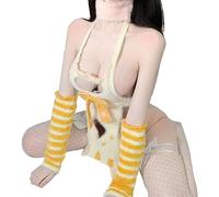 Pocoiau Cosplays Apron Lingerie Outfit Hollow Plush Anime Costume Minks Hair Panty Women Cosplays Underwear Set