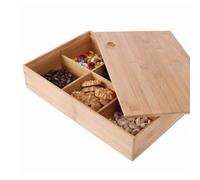 Pocoiau Decorative 6 Grids Wooden Snacks Tray Food Grade Safe Materials Home Kitchen Storage Solution For Dry Fruit And Candy Food Safe Multi Compartment Snacks Plate