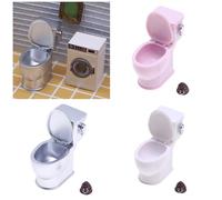 Pocoiau Detailed Dollhouses Bathroom Toilet Simulation Accessory With Sound Feature Ideal For 1/12 Scale Miniature Furniture White Silver Dollhouses Decoration