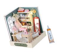 Pocoiau Do It Yourself Atelier Dollhouses, LED Light Up Coffee Shop, Fun Crafting Model 3D Shop Model Atelier Insert Dollhouses with Lights