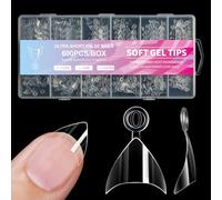 Pocoiau false nails, 600 Pcs/Set Soft Gels Tips Press On Nails Short Half Tips Clear Nails Tips False Nails Tips for Nails Salons