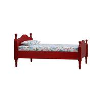 Pocoiau Miniature Single Bed for Display Beechwood Frame and Antique Detailing Beechwood Frame & Vintage Fabric Bedding