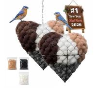 Pocoiau Pack of 2 Heart Shaped Wild Bird Nesting Helper Hanging Decor for Garden Outdoor with Refillable Fiber Hanging Bird Nest