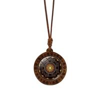 Pocoiau Sacred Geometry Wood Pendant Choker Vintage Hexagram Necklace Adjustable Length Neckchain for Spiritual Enthusiasts