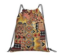 POCUK African Textile Patchwork Drawstring Backpack Outdoor Portable Backpack Simple Casual Travel Beach School Bag