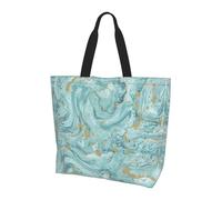 POCUK Azurite Teal And Foil Gold Oil Marble Pattern Shoulder Bag Large Capacity Handheld Storage Bag