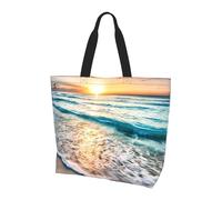 POCUK Beach Sunset Ocean Shoulder Bag Large Capacity Handheld Storage Bag