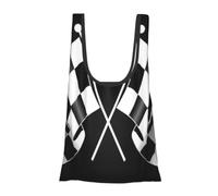 POCUK Black White Formula Checkered Flags Pattern Fold Eco-Friendly Shopping Bags Daily Reusable Grocery Tote Bags Compact