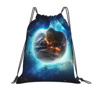 POCUK Blue Earth In The Space Drawstring Backpack Outdoor Portable Backpack Simple Casual Travel Beach School Bag