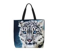 POCUK Blue Eyed Snow Leopard Tote Bags Cute One-Shoulder Multi Purpose Tote Storage Bag