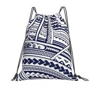 POCUK Blue Polynesian Maori Tribal Pattern Drawstring Backpack Outdoor Portable Backpack Simple Casual Travel Beach School Bag