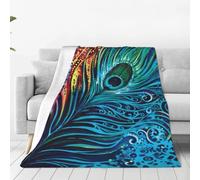 POCUK Colored Peacock Multi Size Ultra Soft Flannel Blanket (Vertical Style) Cosy Warm Family Home Decor