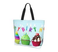 POCUK Colorful Happy Birthday Cupcakes Shoulder Bag Large Capacity Handheld Storage Bag
